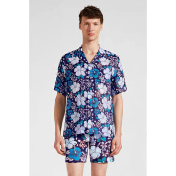 Shop Vilebrequin Tropical Turtles Ramie Bowling Shirt Blue