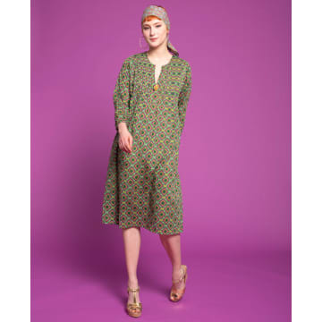 Shop Les Touristes De Paris Capi Cotton Dress In Green