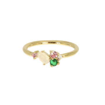 Shop Les Cléias Plaqué Or Gold Plated Ring And Saul Multicolored Stones