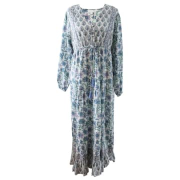 Shop Powell Craft Block Printed Lilac Blue Floral Cotton Dress 'cassidy'