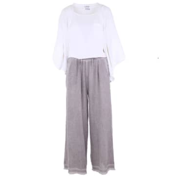 Shop Cadenza Linen And Cotton Blend Trousers In Truffle