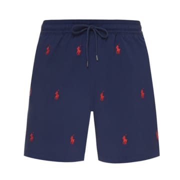 Shop Ralph Lauren Menswear All Over Logo Swim Short In Blue
