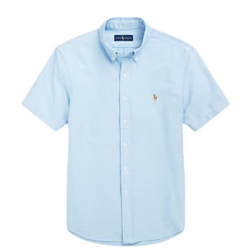 Shop Ralph Lauren Menswear S/s Custom Fit Oxford Shirt In Blue