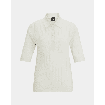Shop Hugo Boss Boss Flicity Wide Ribbed Knitted Polo Size: M, Col: Off White