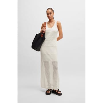 Shop Hugo Boss Boss C Fekong Lace Knit Midi Dress Size: L, Col: Off White