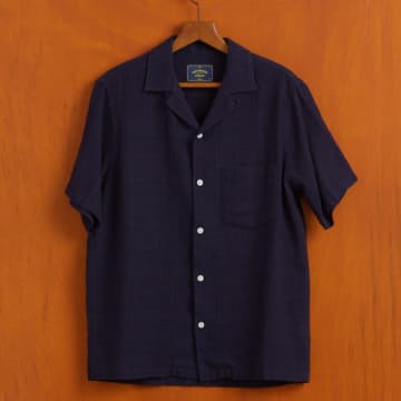 Shop Portuguese Flannel Grain Cotton Short Sleeved Shirt Navy In Blue