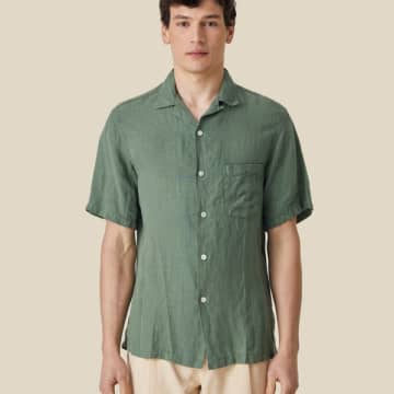 Shop Portuguese Flannel Linen Camp Collar Short Sleeved Shirt Dry Green