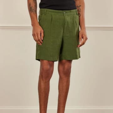 Shop Percival Pleated Linen Shorts Forest
