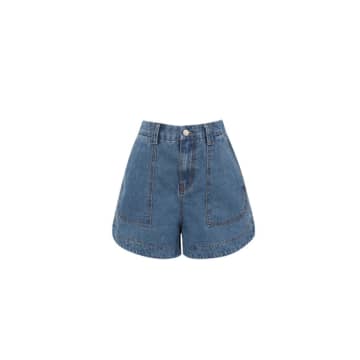 Shop Attic Womenswear Frnch High Waisted Denim Shorts In Blue