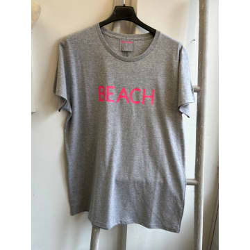 Shop Bunny And Clarke Beach T-shirt Grey With Neon Pink