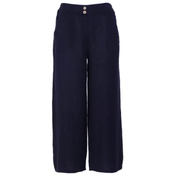 Shop Cadenza Wide Straight Leg Navy Linen Trousers In Blue