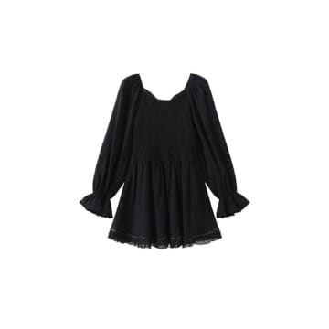 Shop Cubic Square Neck Bubble Sleeve Dress In Black