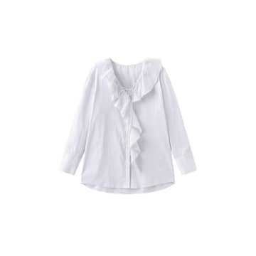 Shop Cubic Ruffle Collar Striped Shirt In White