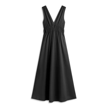 Shop Ecoalf Bornite V Neck Cotton Poplin Dress In Black