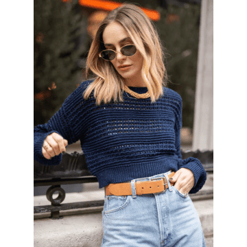 Shop Libby Loves Sofia Short Crochet Jumper Navy In Blue