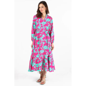 Shop Msh Tropical Floral Print Shirt Dress In Pink