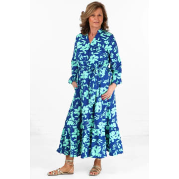 Shop Msh Tropical Floral Print Shirt Dress In Blue