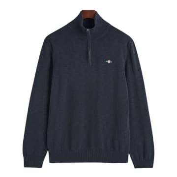 Shop Gant Cotton Flamme Half-zip Sweater In Blue