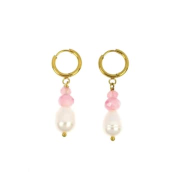 Shop Les Cléias Acier Inoxydable Dalila Freshwater Pearl And Multicolored Pearl Earrings In Golden Stainless Steel In Blue