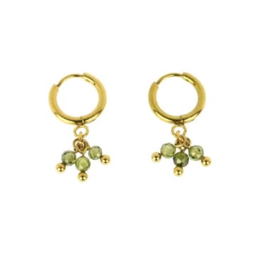 Shop Les Cléias Acier Inoxydable Tani Gold Stainless Steel Green Stone Earrings