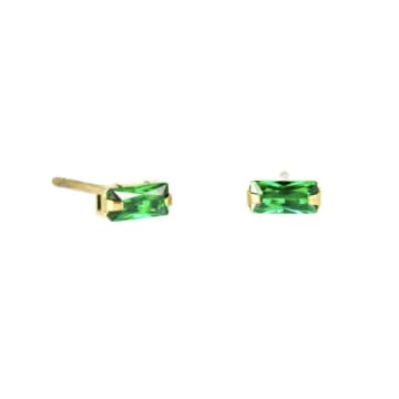Shop Les Cléias Acier Inoxydable Rectangle Stud Earrings And Green Or Red Stone In Gold Stainless Steel Pinou