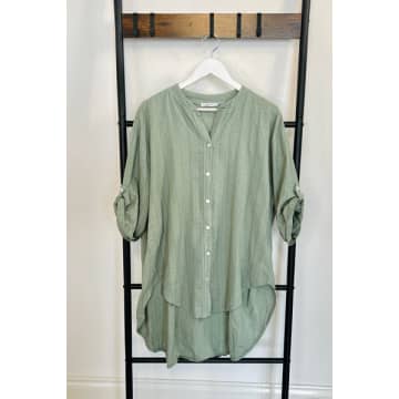 Studio Cotton Grandad Collar Shirt In Green