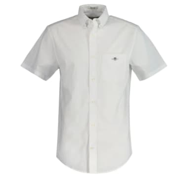 Shop Gant Regular Fit Cotton Linen Short Sleeve Shirt In White
