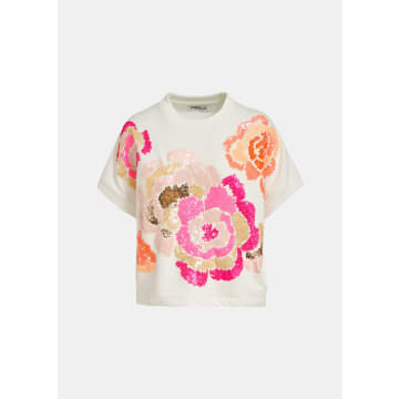 Shop Essentiel Antwerp Off White Florally Sweatshirt With Sequin Embroideries