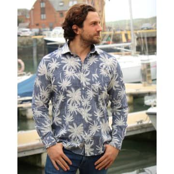 Shop Hartford Palm Navy Shirt In Blue