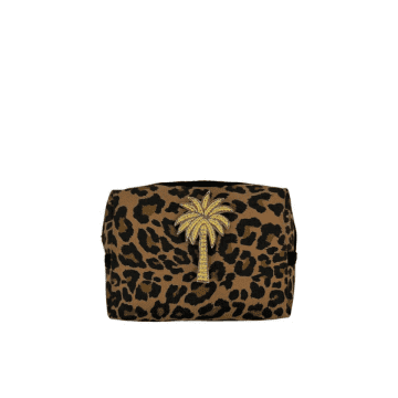 Shop Sixton Leopard Print Make-up Bag & Gold Palm Tree Pin Large In Animal Print