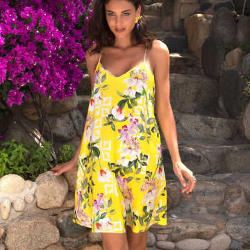 Shop Lise Charmel Jardin Delice Short Beach Dress In Yellow