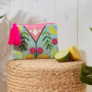Shop Richard Lang & Son Beaded Pouch With Flowers And Lemon Slices