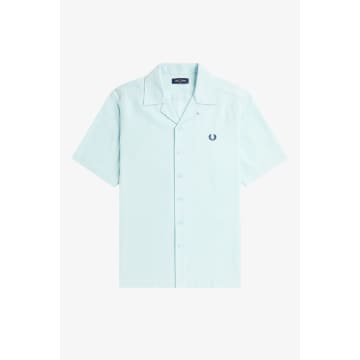 Shop Fred Perry Pique Texture Revere Collar Shirt In Blue