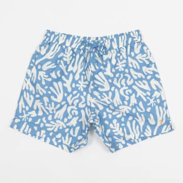 Shop Farah Colbert Reef Pattern Swim Shorts In Blue & White