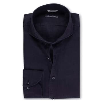 Stenströms - Black Slimline Long Sleeve Linen Shirt 7742217970600 In Blue
