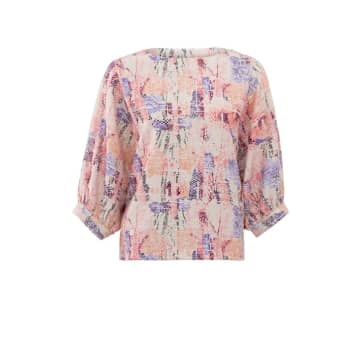 Shop Yaya Batwing Top With Boatneck And All Over Print | Flamingo Plume Pink Dessin