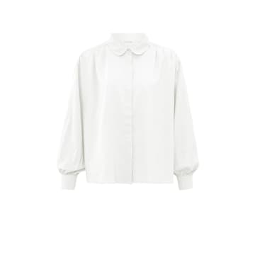 Shop Yaya Oversized Blouse With Long Puff Sleeves Collar | Off White