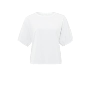 Shop Yaya T Shirt With Round Neck And Puff Sleeves | Pure White