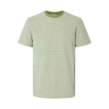 Selected Homme Slhsoren Epsom Stripe O-neck T-shirt In Green