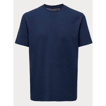 Only & Sons Kian Seesucker T-shirt Navy In Blue