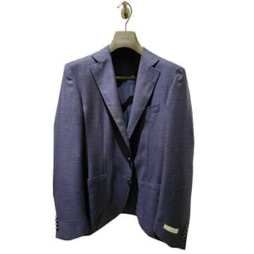 Shop Canali - Dark Blue Crossweave Detail Wool Kei 2 Button Jacket 13275-cf00863-315