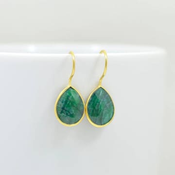 Shop Schmuckoo Teardrop Emerald Green Gemstone Gold Plated Drop Earrings