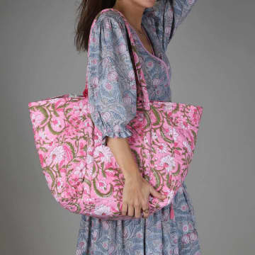 Shop Marram Trading Pink Quilted Cotton Tote Bag