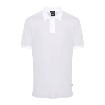 Shop Hugo Boss Phillipson 37 Silver White Slim Fit Two Tone Polo Shirt 50513580 100 In Metallic