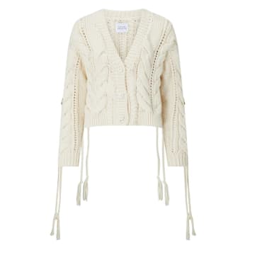 Shop Hayley Menzies Cotton Cable Lace Up Cardigan In Ecru