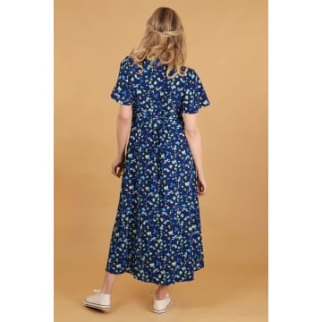 Shop Msh Abstract Leopard Print Short Sleeve Midi Wrap Dress In Blue In Animal Print