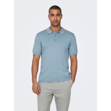 Only & Sons Only And Sons Knitted S/s Polo Sky In Blue