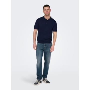 Only & Sons Only And Sons Knitted S/s Polo Navy In Blue