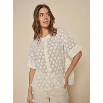 Mos Mosh Toba Jacquard Voile Blouse In Neutral