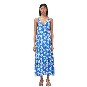 Compañía Fantástica Printed Strap Dress In Blue & White From